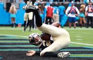 Jameis Winston upside-down in the end-zone